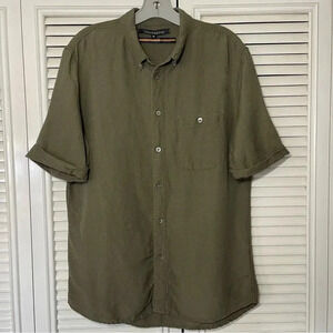 TIMO.WEILAND Casual Button Down Green Navy Shirt Medium size .